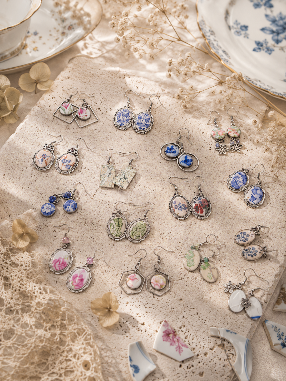 Boucles d'oreilles uniques en céramique recyclée 1B2F créations